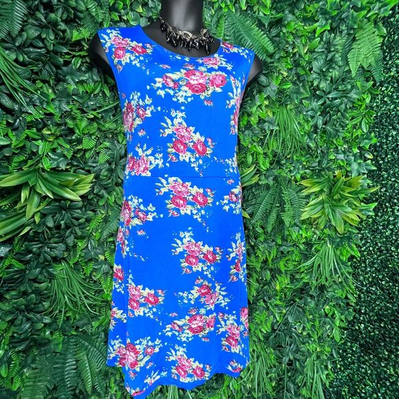 Nina Piu Dress Women 2XL Blue Sleeveless Floral Fit Flare Skater Stretch 0978 - Picture 5 of 8